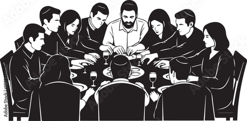 Friends gathering around dinner table