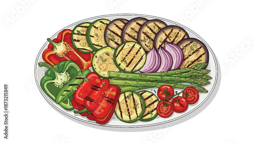 A vibrant platter showcasing a diverse array of fresh, colorful vegetables expertly prepared on the grill for a healthy and delicious meal option.