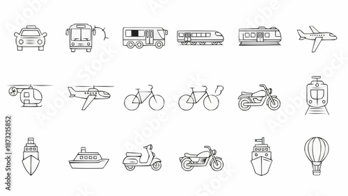 Collection of Hand Drawn Transportation Icons.