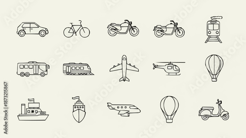 Collection of Hand Drawn Transportation Icons.