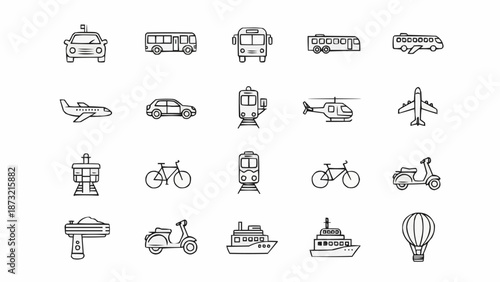 Collection of Hand Drawn Transportation Icons.