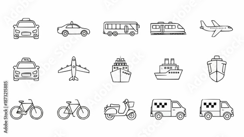 Collection of Hand Drawn Transportation Icons.