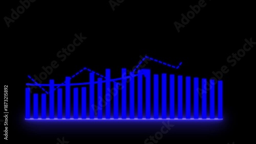 2027 Business info graphics with rising arrow and bar stats appearing. Business growth and success arrow, growing business chart animation.