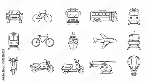Collection of Hand Drawn Transportation Icons.