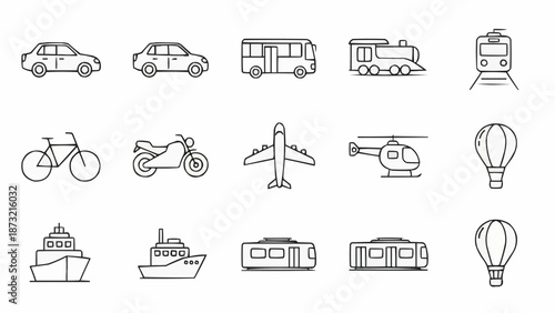 Collection of Hand Drawn Transportation Icons.