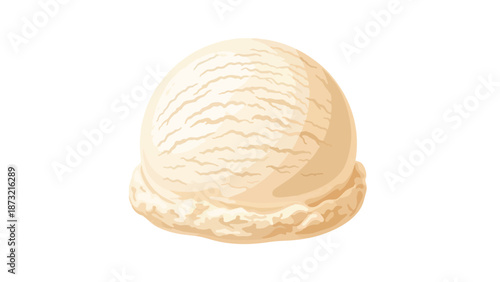 A beautifully rendered single scoop of creamy vanilla ice cream, a delicious dessert perfect for any summer treat or sweet indulgence. Ideal for