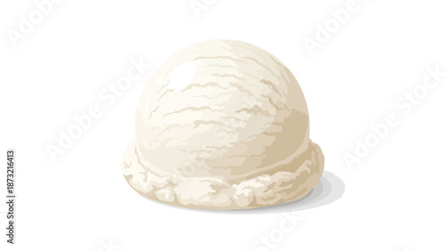 A pristine, perfectly spherical scoop of classic vanilla ice cream, capturing the essence of creamy sweetness, isolated against a brilliant white