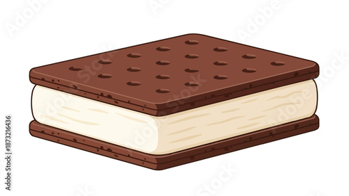 A delightful illustrated classic frozen dessert, featuring creamy vanilla ice cream nestled between two dark chocolate wafers, perfect for a sweet