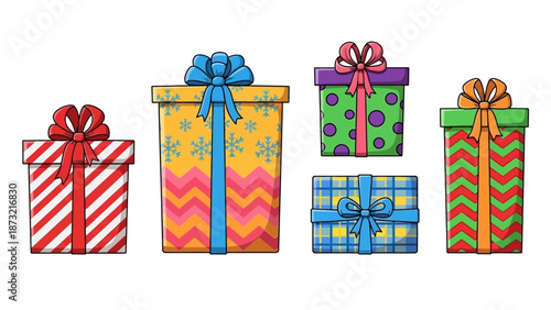 Colorful Patterned Birthday Gift Boxes Stack Illustration