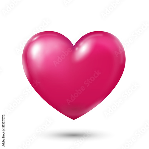 A voluminous pink heart with highlights and shadows on a white background. Heart icon for Valentine's Day. Vector EPS 10.