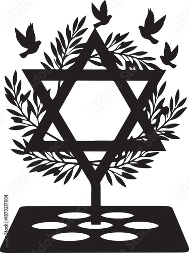 Star of david with olive branches and doves
