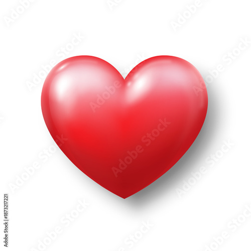 A voluminous red heart with highlights on a white background. A red heart icon for Valentine's Day. Vector EPS 10.
