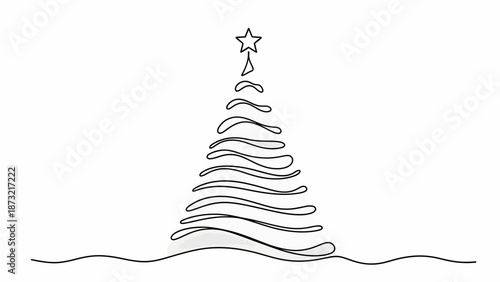Abstract Continuous Line Christmas Tree Sketch
