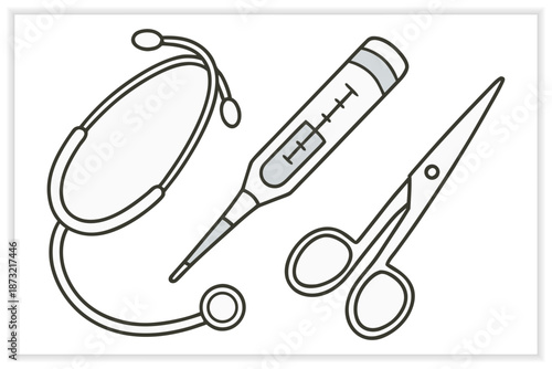 Doctor Tools Vector Illustration Set Medical Equipment, Healthcare, Diagnostic Instruments