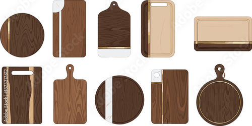 Wooden cutting boards, kitchen accessories, rustic design, food prep tools, natural wood texture, handcrafted boards, culinary essentials, stylish kitchen decor