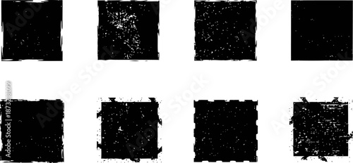 Grunge square textures set distressed rough ink shapes collection vintage scratchy abstract design elements