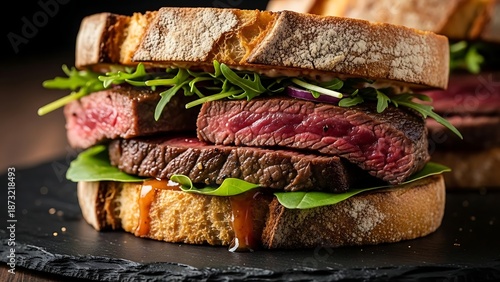 Gourmet steak sandwich on crusty bread