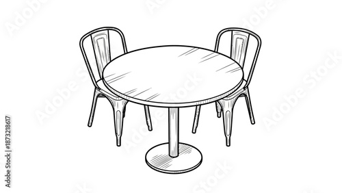 Round Dining Table and Chairs Furniture Sketch
