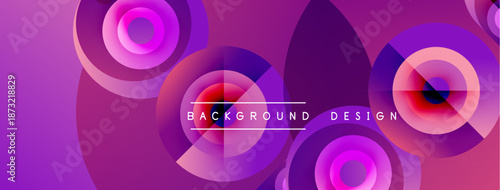 Abstract vibrant circles overlap, creating dynamic purple, pink hues. Text reads background design within central ring. Modern, stylish visual.