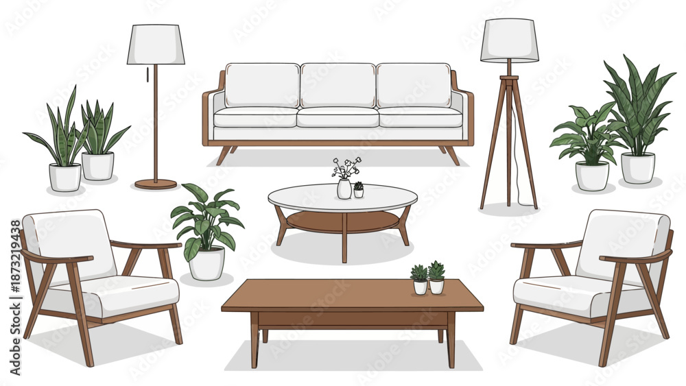 Fototapeta premium Modern Living Room Interior Furniture Vector Illustration