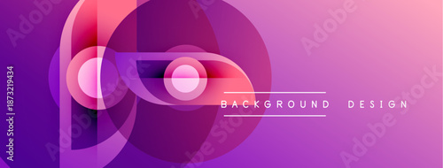 Abstract purple design features overlapping circles, gradients. Modern aesthetic suitable for backgrounds, presentations. Minimalist style.