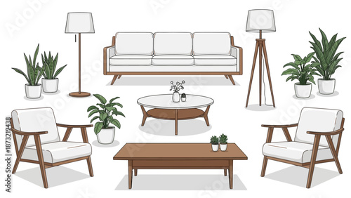 Modern Living Room Interior Furniture Vector Illustration
