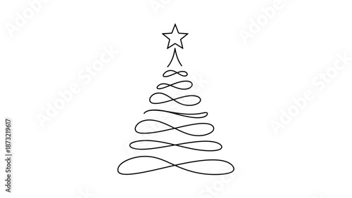 Abstract Continuous Line Christmas Tree Sketch
