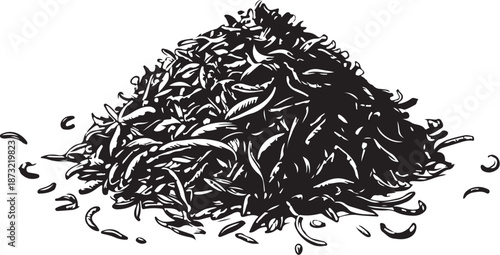 Pile of Dried Tea Leaves Hand-drawn Sketch Drawing Vector Illustration, Line Linear Symbol Engraving Coloring Book, Black and White Isolated