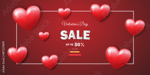 A banner with hearts and the word resale on a red background. Valentine's Day sale design template. Vector EPS 10.