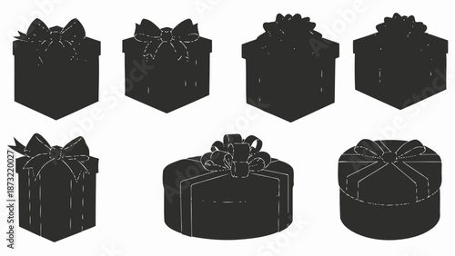 Black Gift Box Silhouettes with Ribbons Set