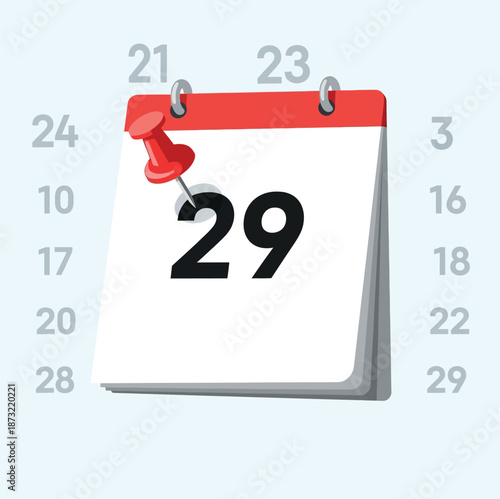 vector, illustration, 29th date on the calendar for office assets, important day, 