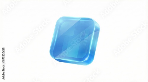Glossy transparent blue app icon with smooth edges and futuristic style on white background,suitable for user interface design,mobile applications and software branding projects