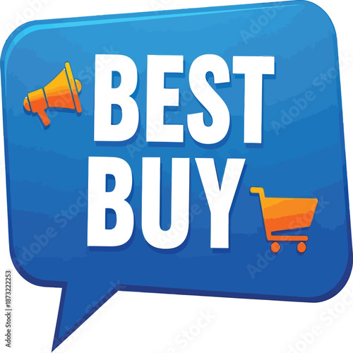 vector speech bubble, “Best Buy” text, online store, orange and blue 
