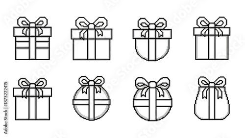 Simple Gift Box Line Art Icons Set