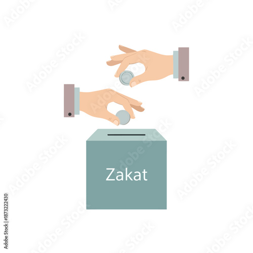 Hands donating coins to zakat box