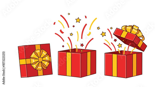 Simple Line Art Gift Box Icons with Bows Set