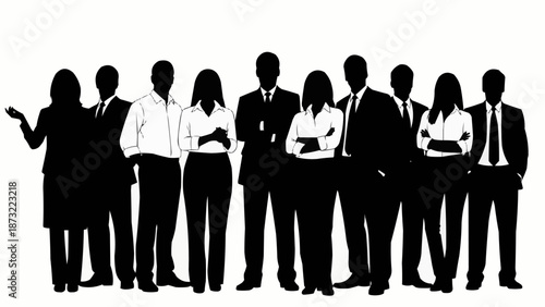 Diverse Group of Business Professionals Standing Together Silhouetted.