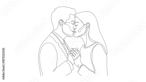 Romantic Couple Kissing Line Art Drawing Illustration