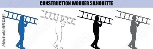 Medical Nurse Silhouettes Set Carrying Treatment Tray with Medicine and Syringes