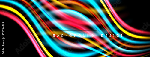 Abstract neon lines flow, creating vibrant dynamic background. Bright colors blend, forming modern design element.