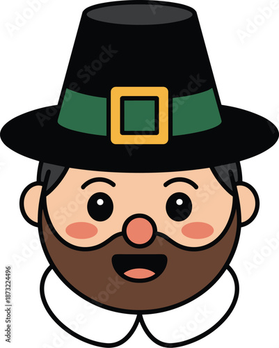 Cute thanksgiving pilgrim black and green hat vector on white background.