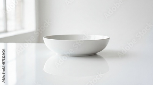 Wallpaper Mural Minimalist white empty ceramic bowl sitting on a reflective white with soft light Torontodigital.ca