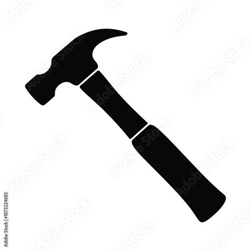 Simple black and white illustration of a standard claw hammer tool