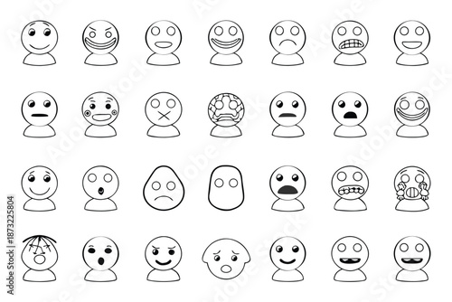 Simple hand-drawn style emotion icons for messaging apps and web decoration