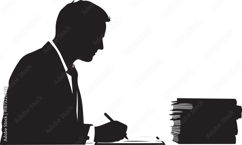 custom made wallpaper toronto digitalSilhouette of a businessman in a suit writing at a desk with a stack of books Keywords: businessman, silhouette, writing, desk, books, suit, tie, pen, paper, study, work, office, professional