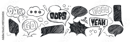 set of textured speech bubbles and textboxes