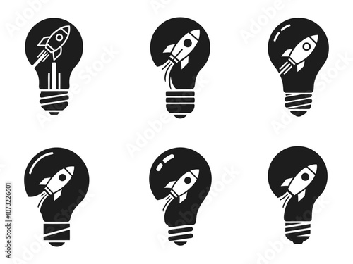 Lightbulb with a rocket taking off inside it Icon silhouette vector illustration