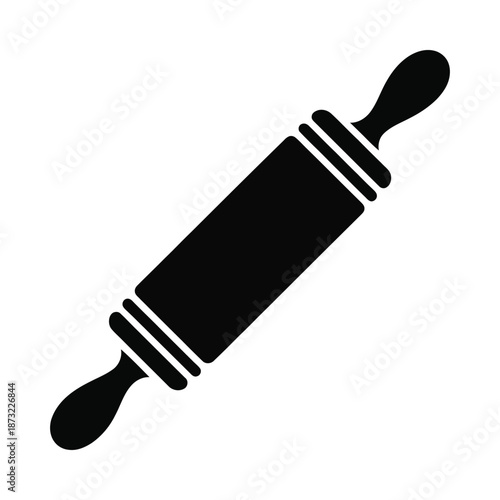 Simple black and white illustration of a classic wooden rolling pin