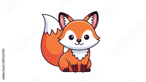 Cute Orange Red Fox Vector Illustration Sitting on White Background
