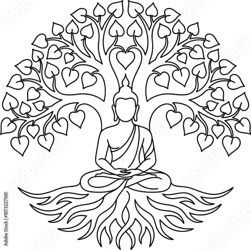 Meditating Buddha under Bodhi Tree Silhouette, Enlightenment, Zen, Spiritual Concept